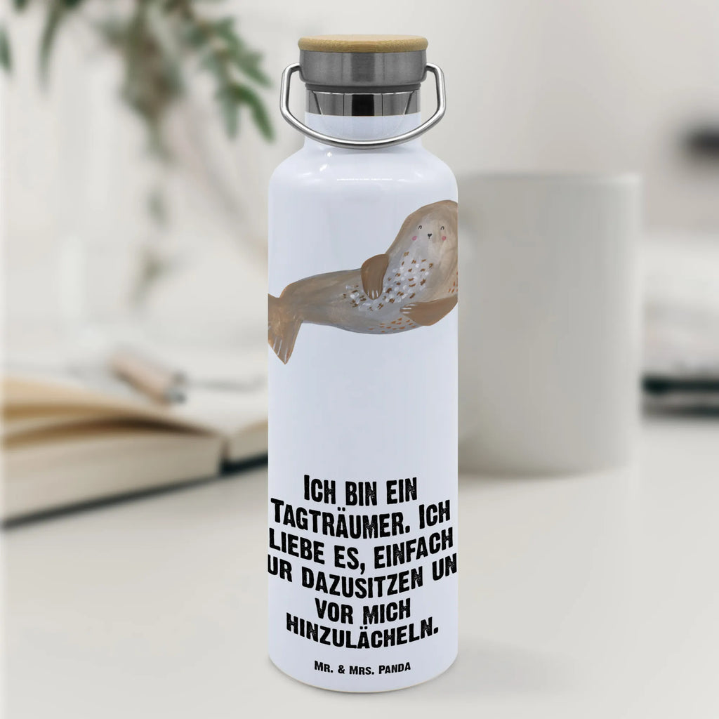 Trinkflasche Robbe Lachen Thermosflasche, Isolierflasche, Edelstahl, Trinkflasche, isoliert, Wamrhaltefunktion, Sportflasche, Flasche zum Sport, Sportlerflasche, Tiermotive, Gute Laune, lustige Sprüche, Tiere, Robbe, Robben, Seehund, Strand, Meerestier, Ostsee, Nordsee