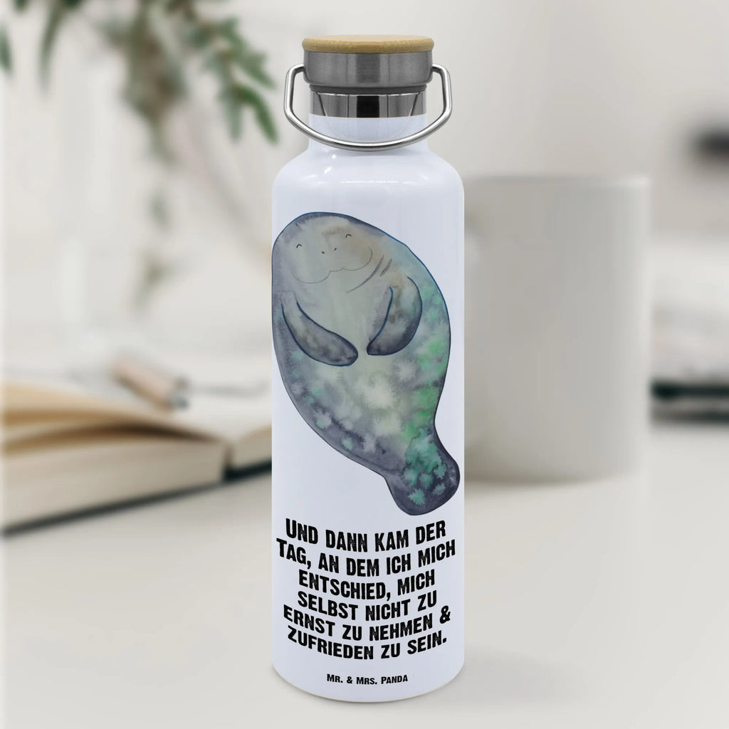 Trinkflasche Seekuh Happy Thermosflasche, Isolierflasche, Edelstahl, Trinkflasche, isoliert, Wamrhaltefunktion, Sportflasche, Flasche zum Sport, Sportlerflasche, Meerestiere, Meer, Urlaub, Seekuh, Seekühe, Selbstliebe, Respekt, Neuanfang, Neustart, Achtsamkeit, Zufrieden, Liebeskummer, Freundin