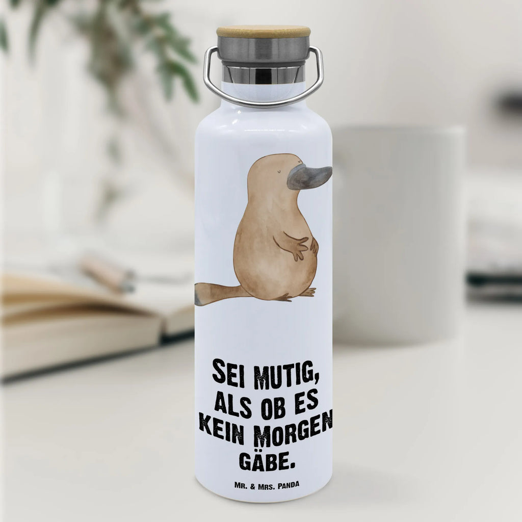 Trinkflasche Schnabeltier Mut Thermosflasche, Isolierflasche, Edelstahl, Trinkflasche, isoliert, Wamrhaltefunktion, Sportflasche, Flasche zum Sport, Sportlerflasche, Meerestiere, Meer, Urlaub, Schnabeltier, Mut, mutig, Lebensweisheit, Schnabeltiere, Motivation, Training, Büro, Arbeit, Neuanfang, Neustart, Weltreise, Raodtrip