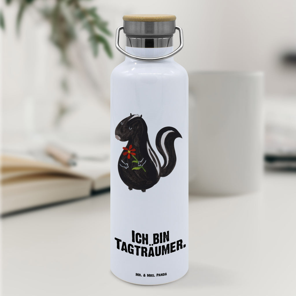 Trinkflasche Stinktier Blume Thermosflasche, Isolierflasche, Edelstahl, Trinkflasche, isoliert, Wamrhaltefunktion, Sportflasche, Flasche zum Sport, Sportlerflasche, Stinktier, Skunk, Wildtier, Raubtier, Stinker, Stinki, Tagträumer, verträumt, Dreams, Träume