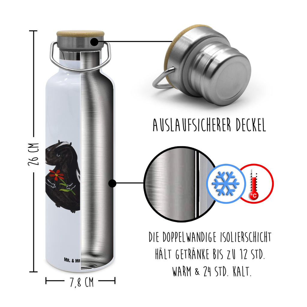 Trinkflasche Stinktier Blume Thermosflasche, Isolierflasche, Edelstahl, Trinkflasche, isoliert, Wamrhaltefunktion, Sportflasche, Flasche zum Sport, Sportlerflasche, Stinktier, Skunk, Wildtier, Raubtier, Stinker, Stinki, Tagträumer, verträumt, Dreams, Träume