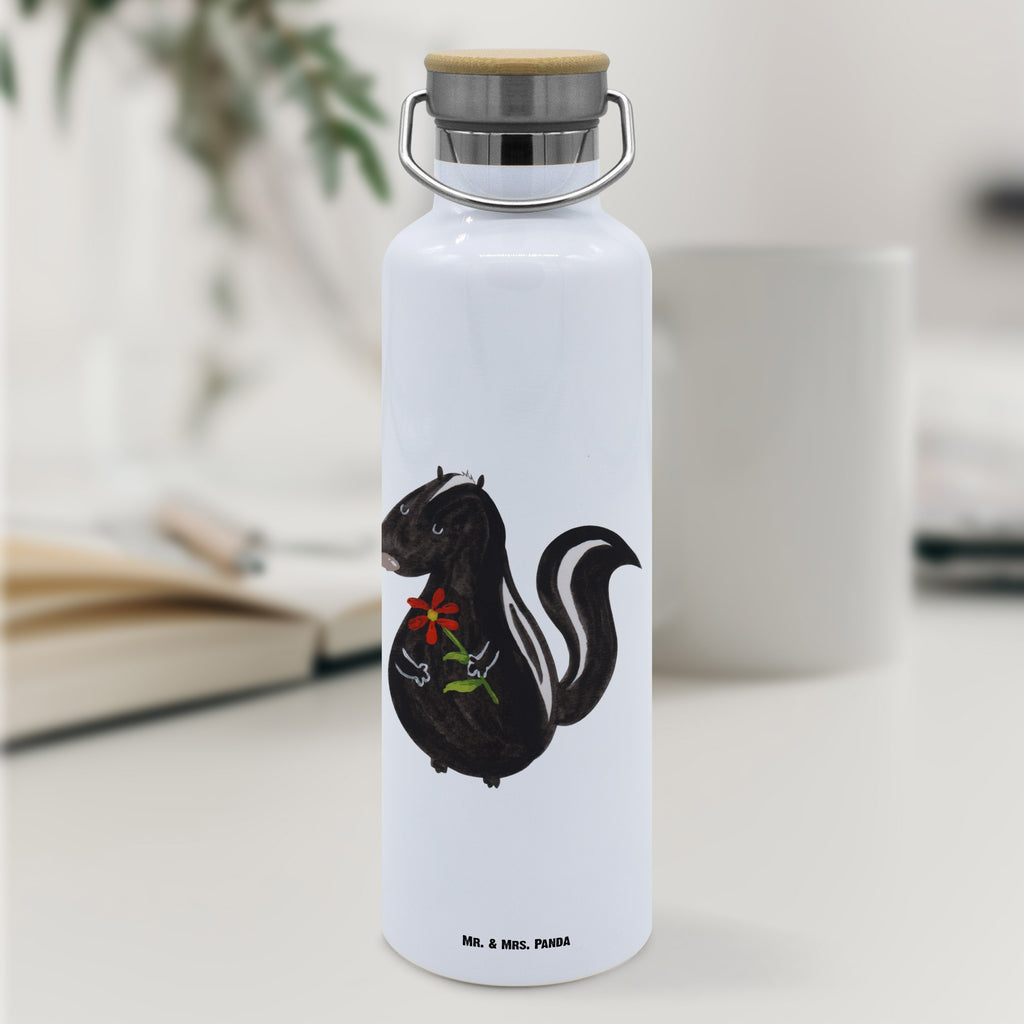 Trinkflasche Stinktier Blume Thermosflasche, Isolierflasche, Edelstahl, Trinkflasche, isoliert, Wamrhaltefunktion, Sportflasche, Flasche zum Sport, Sportlerflasche, Stinktier, Skunk, Wildtier, Raubtier, Stinker, Stinki, Tagträumer, verträumt, Dreams, Träume