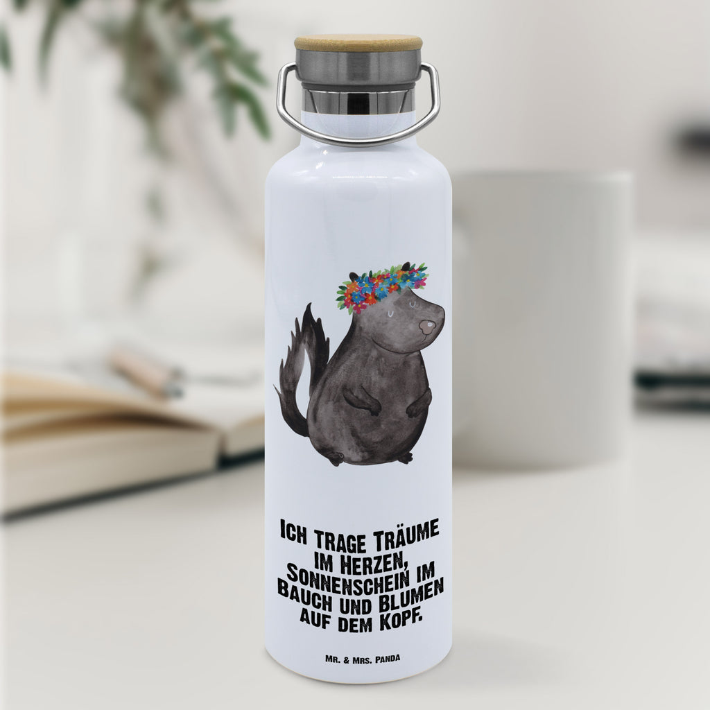 Trinkflasche Stinktier Mädchen Thermosflasche, Isolierflasche, Edelstahl, Trinkflasche, isoliert, Wamrhaltefunktion, Sportflasche, Flasche zum Sport, Sportlerflasche, Stinktier, Skunk, Wildtier, Raubtier, Stinker, Stinki, Yoga, Namaste, Lebe, Liebe, Lache