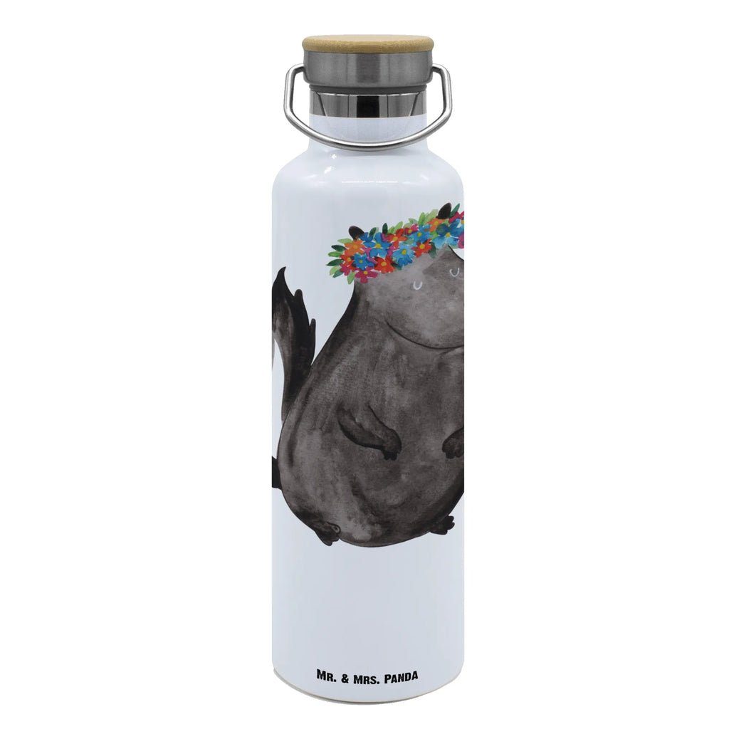 Trinkflasche Stinktier Mädchen Thermosflasche, Isolierflasche, Edelstahl, Trinkflasche, isoliert, Wamrhaltefunktion, Sportflasche, Flasche zum Sport, Sportlerflasche, Stinktier, Skunk, Wildtier, Raubtier, Stinker, Stinki, Yoga, Namaste, Lebe, Liebe, Lache