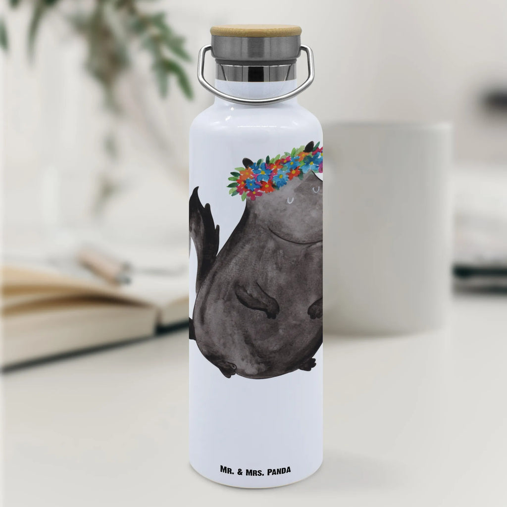 Trinkflasche Stinktier Mädchen Thermosflasche, Isolierflasche, Edelstahl, Trinkflasche, isoliert, Wamrhaltefunktion, Sportflasche, Flasche zum Sport, Sportlerflasche, Stinktier, Skunk, Wildtier, Raubtier, Stinker, Stinki, Yoga, Namaste, Lebe, Liebe, Lache