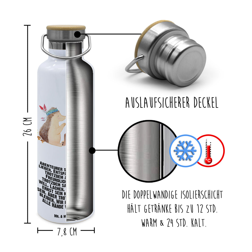 Trinkflasche Igel Federschmuck Thermosflasche, Isolierflasche, Edelstahl, Trinkflasche, isoliert, Wamrhaltefunktion, Sportflasche, Flasche zum Sport, Sportlerflasche, Waldtiere, Tiere, Igel, Indianer, Abenteuer, Lagerfeuer, Camping