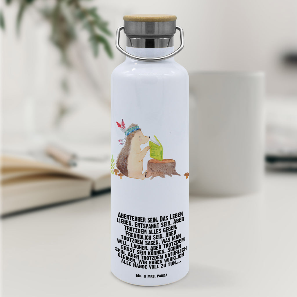 Trinkflasche Igel Federschmuck Thermosflasche, Isolierflasche, Edelstahl, Trinkflasche, isoliert, Wamrhaltefunktion, Sportflasche, Flasche zum Sport, Sportlerflasche, Waldtiere, Tiere, Igel, Indianer, Abenteuer, Lagerfeuer, Camping