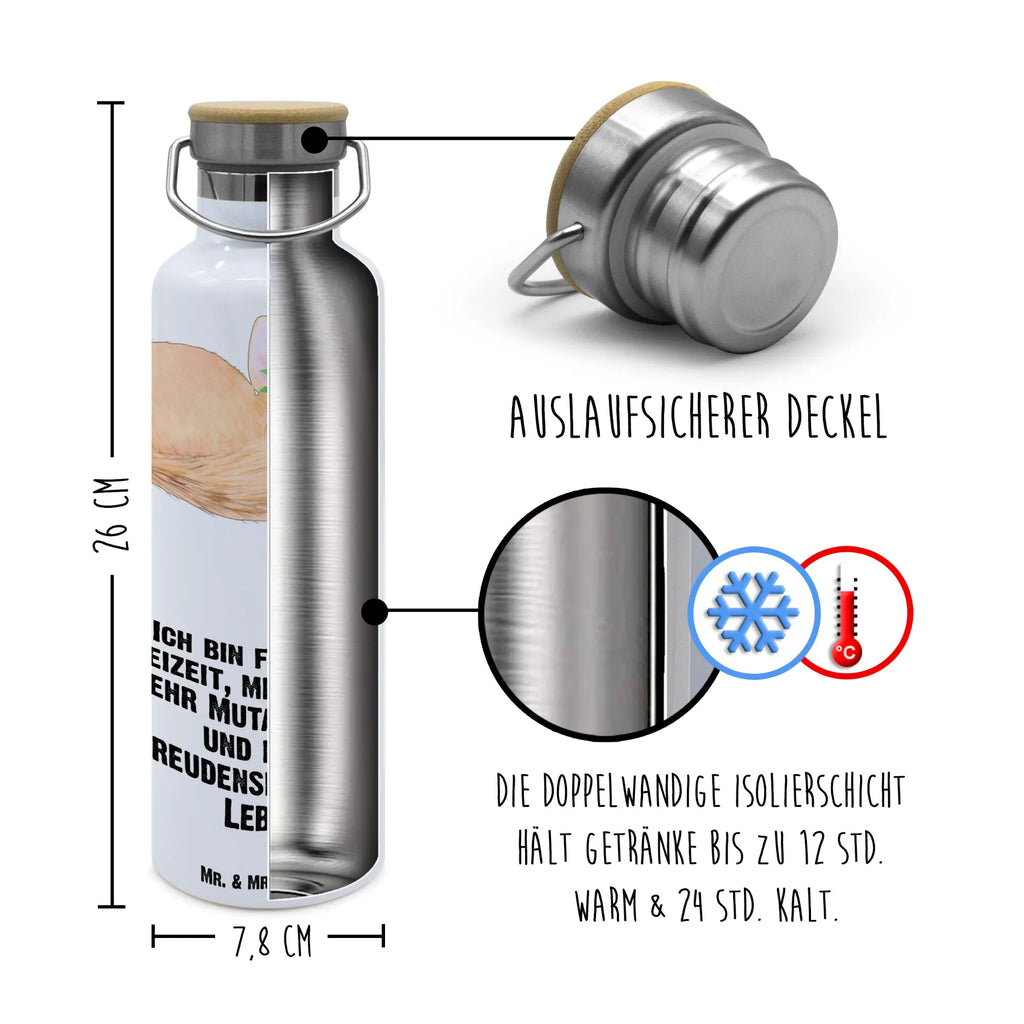 Trinkflasche Wüstenfuchs Blumen Thermosflasche, Isolierflasche, Edelstahl, Trinkflasche, isoliert, Wamrhaltefunktion, Sportflasche, Flasche zum Sport, Sportlerflasche, Afrika, Wildtiere, Wüste, Wüstenfuchs, Blumen, Blumenkranz, Glücklich