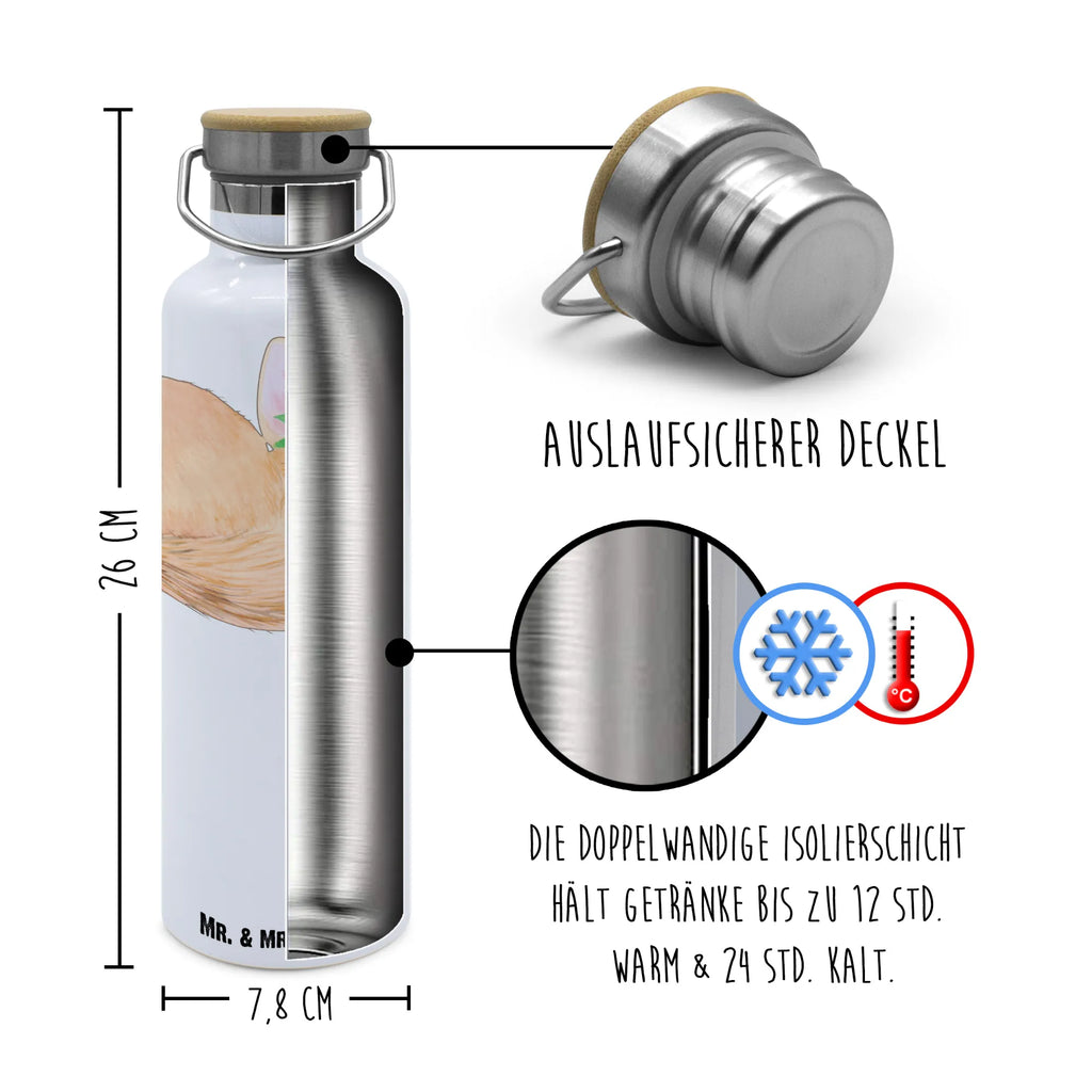 Trinkflasche Wüstenfuchs Blumen Thermosflasche, Isolierflasche, Edelstahl, Trinkflasche, isoliert, Wamrhaltefunktion, Sportflasche, Flasche zum Sport, Sportlerflasche, Afrika, Wildtiere, Wüste, Wüstenfuchs, Blumen, Blumenkranz, Glücklich