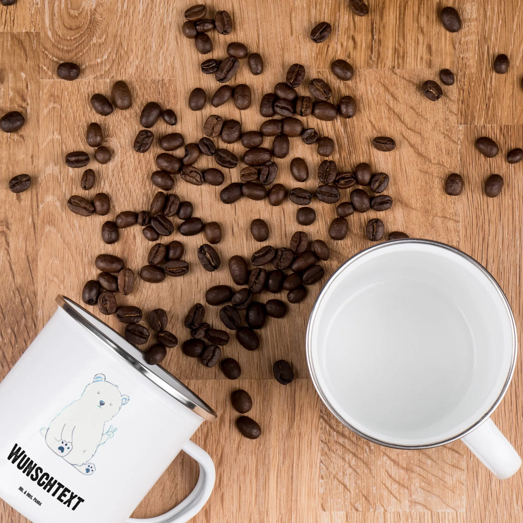 Personalisierte Emaille Tasse Eisbär Faul Emaille Tasse personalisiert, Emaille Tasse mit Namen, Campingtasse personalisiert, Namenstasse, Campingtasse bedrucken, Campinggeschirr personalsisert, tasse mit namen, personalisierte tassen, personalisierte tasse, tasse selbst gestalten, tasse bedrucken, tassen bedrucken, Bär, Teddy, Teddybär, Eisbär, Nordpol, Faul, Entspannen, Relaxen, Büro, Arbeit, Bürojob, Arbeitsplatz, Homeoffice