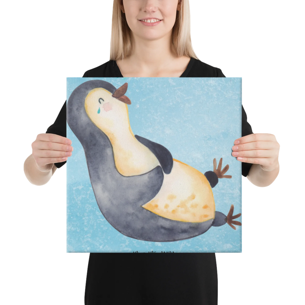 Leinwand Bild Pinguin lachend Leinwand, Bild, Kunstdruck, Wanddeko, Dekoration, Pinguin, Pinguine, lustiger Spruch, Optimismus, Fröhlich, Lachen, Humor, Fröhlichkeit