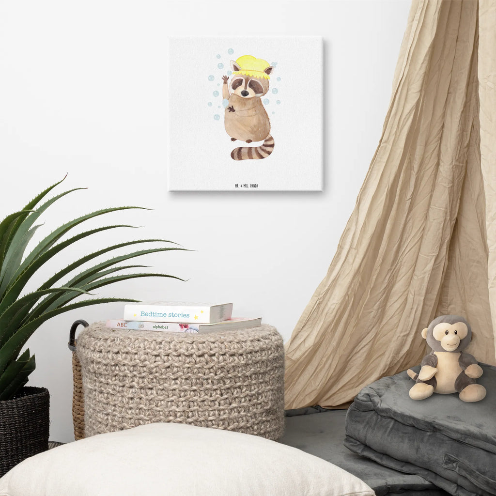 Leinwand Bild Waschbär Leinwand, Bild, Kunstdruck, Wanddeko, Dekoration, Tiermotive, Gute Laune, lustige Sprüche, Tiere, Waschbär, Tagträumen, Plan, Fröhlich, waschen, Seifenblasen