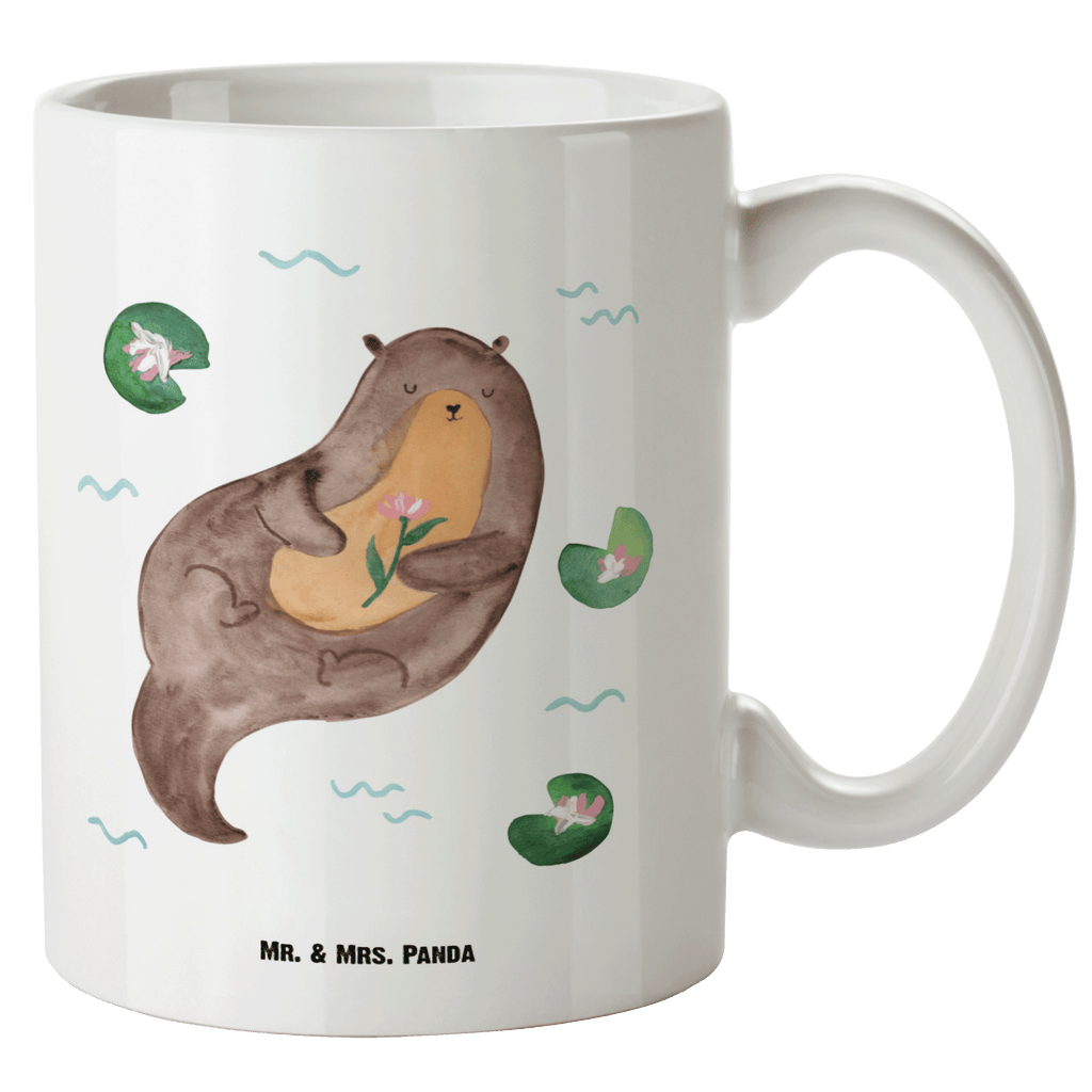 XL Tasse Otter mit Seerose XL Tasse, Große Tasse, Grosse Kaffeetasse, XL Becher, XL Teetasse, spülmaschinenfest, Jumbo Tasse, Groß, Otter, Fischotter, Seeotter, Otter Seeotter See Otter