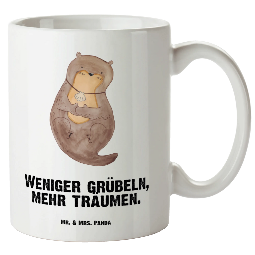 XL Tasse Otter mit Muschelmedaillon XL Tasse, Große Tasse, Grosse Kaffeetasse, XL Becher, XL Teetasse, spülmaschinenfest, Jumbo Tasse, Groß, Otter, Fischotter, Seeotter, Otterliebe, grübeln, träumen, Motivation, Tagträumen, Büro