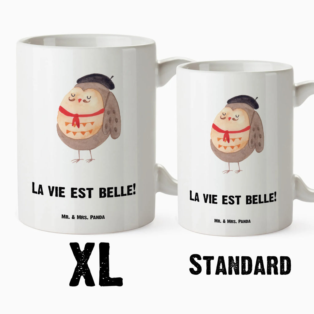 XL Tasse Eule Französisch XL Tasse, Große Tasse, Grosse Kaffeetasse, XL Becher, XL Teetasse, spülmaschinenfest, Jumbo Tasse, Groß, Eule, Eulen, Eule Deko, Owl, hibou, La vie est belle, das Leben ist schön, Spruch schön, Spruch Französisch, Frankreich