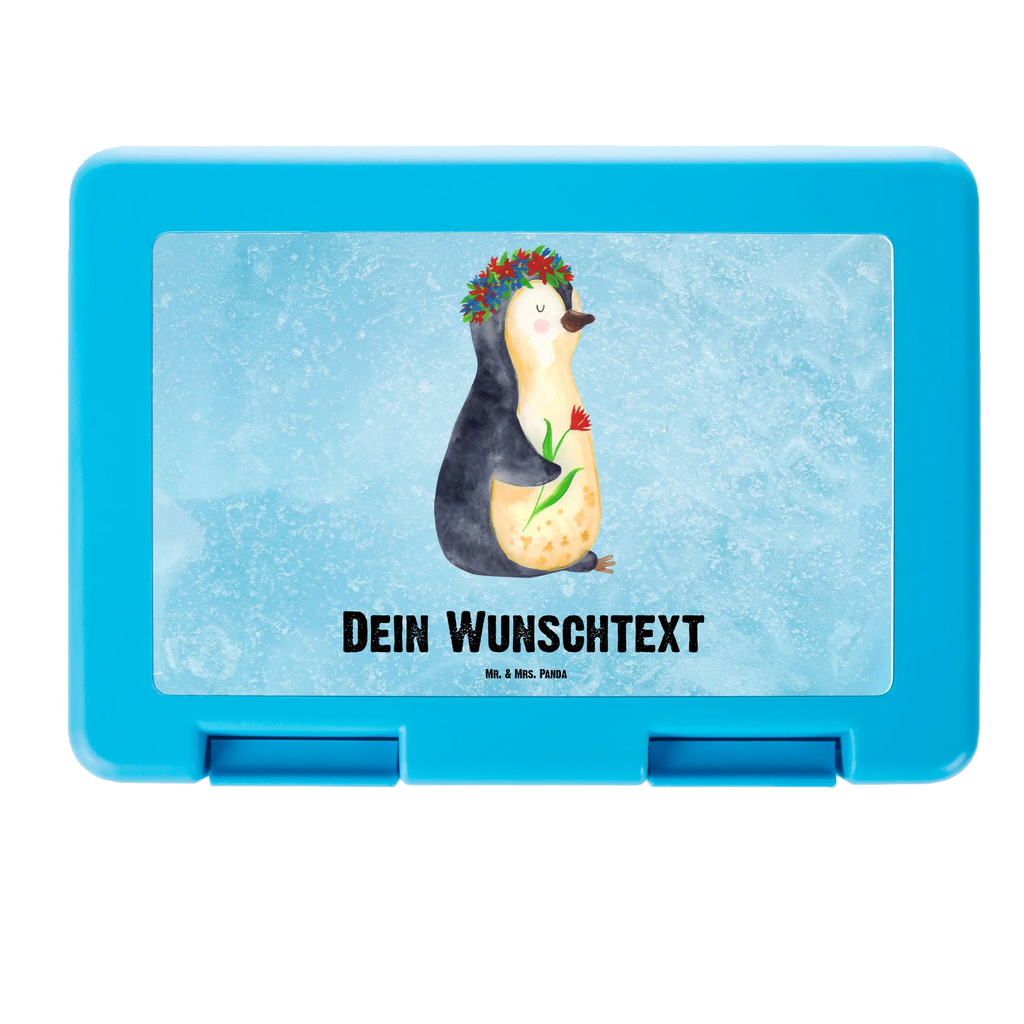 Personalisierte Brotdose Pinguin Blumenkranz Brotdose personalisiert, Brotbox, Snackbox, Lunch box, Butterbrotdose, Brotzeitbox, Pinguin, Pinguine, Blumenkranz, Universum, Leben, Wünsche, Ziele, Lebensziele, Motivation, Lebenslust, Liebeskummer, Geschenkidee