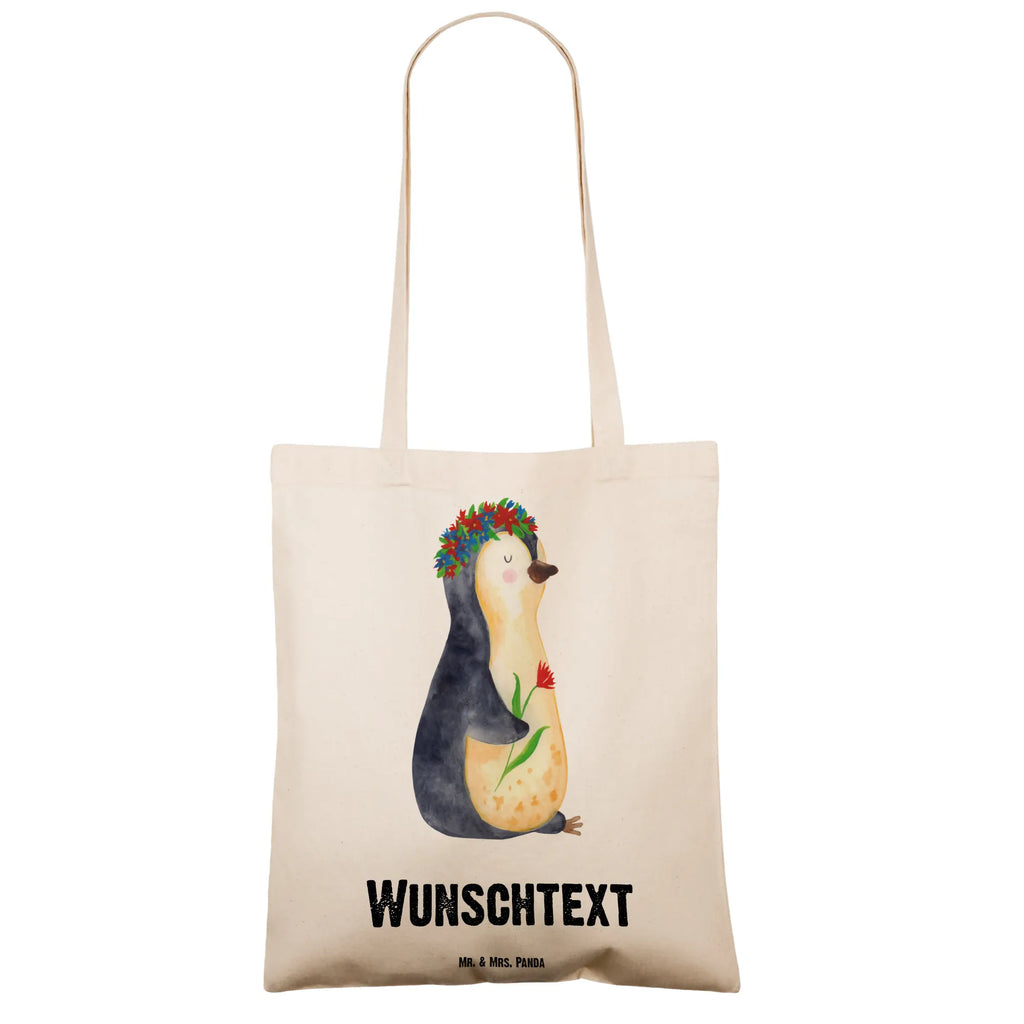 Personalisierte Tragetasche Pinguin Blumenkranz Personalisierte Beuteltasche, Personalisierter Beutel, Personalisierte Einkaufstasche, Personalisierter Jutebeutel, Personalisierter Stoffbeutel, Tragetasche mit Namen, Einkaufstasche mit Namen, Stoffbeutel mit Namen, Personalisierte Tasche, Personalisierte Jutetasche, Personalisierte Kindergartentasche, Pinguin, Pinguine, Blumenkranz, Universum, Leben, Wünsche, Ziele, Lebensziele, Motivation, Lebenslust, Liebeskummer, Geschenkidee