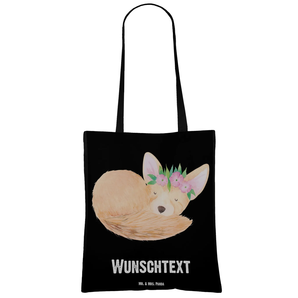 Personalisierte Tragetasche Wüstenfuchs Blumenkranz Personalisierte Beuteltasche, Personalisierter Beutel, Personalisierte Einkaufstasche, Personalisierter Jutebeutel, Personalisierter Stoffbeutel, Tragetasche mit Namen, Einkaufstasche mit Namen, Stoffbeutel mit Namen, Personalisierte Tasche, Personalisierte Jutetasche, Personalisierte Kindergartentasche, Afrika, Wildtiere, Wüste, Wüstenfuchs, Blumen, Blumenkranz, Glücklich