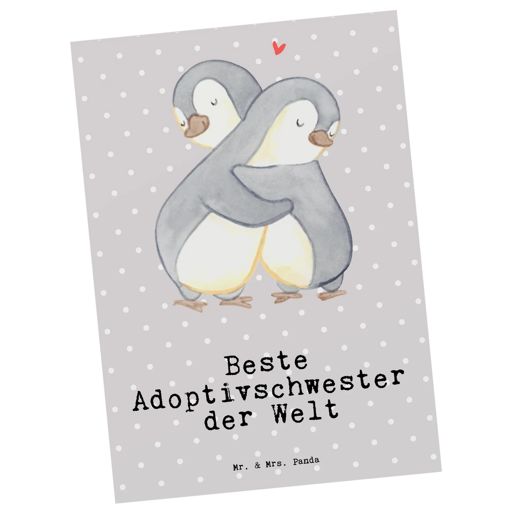 Postkarte Pinguin Beste Adoptivschwester der Welt Postkarte, Karte, Geschenkkarte, Grußkarte, Einladung, Ansichtskarte, Geburtstagskarte, Einladungskarte, Dankeskarte, Ansichtskarten, Einladung Geburtstag, Einladungskarten Geburtstag, für, Dankeschön, Geschenk, Schenken, Geburtstag, Geburtstagsgeschenk, Geschenkidee, Danke, Bedanken, Mitbringsel, Freude machen, Geschenktipp, Adoptivschwester, Adoptiv, adoptiert, Schwester, Geschwister, Schwesterherz, Sister, Familie, Kleinigkeit, Beste, Tochter