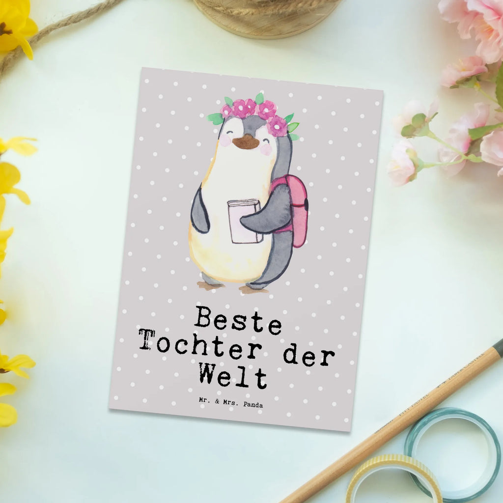 Postkarte Pinguin Beste Tochter der Welt Postkarte, Karte, Geschenkkarte, Grußkarte, Einladung, Ansichtskarte, Geburtstagskarte, Einladungskarte, Dankeskarte, Ansichtskarten, Einladung Geburtstag, Einladungskarten Geburtstag, für, Dankeschön, Geschenk, Schenken, Geburtstag, Geburtstagsgeschenk, Geschenkidee, Danke, Bedanken, Mitbringsel, Freude machen, Geschenktipp, Tochter, Töchter, Töchterchen, Geburt, Kleine, Mutter, Vater, Kind, Kinder, Familie, Belohnung