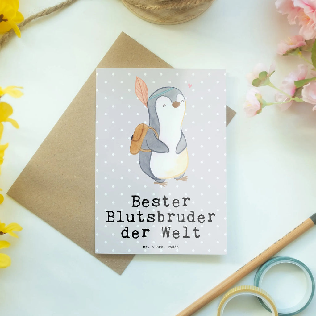 Grußkarte Pinguin Bester Blutsbruder der Welt Grußkarte, Klappkarte, Einladungskarte, Glückwunschkarte, Hochzeitskarte, Geburtstagskarte, Karte, Ansichtskarten, für, Dankeschön, Geschenk, Schenken, Geburtstag, Geburtstagsgeschenk, Geschenkidee, Danke, Bedanken, Mitbringsel, Freude machen, Geschenktipp, Blutsbruder, Blutsgeschwister, Freund, Brüder, Geschwister, Bruderherz, Brother, Familie, Kleinigkeit, Bester, Sido