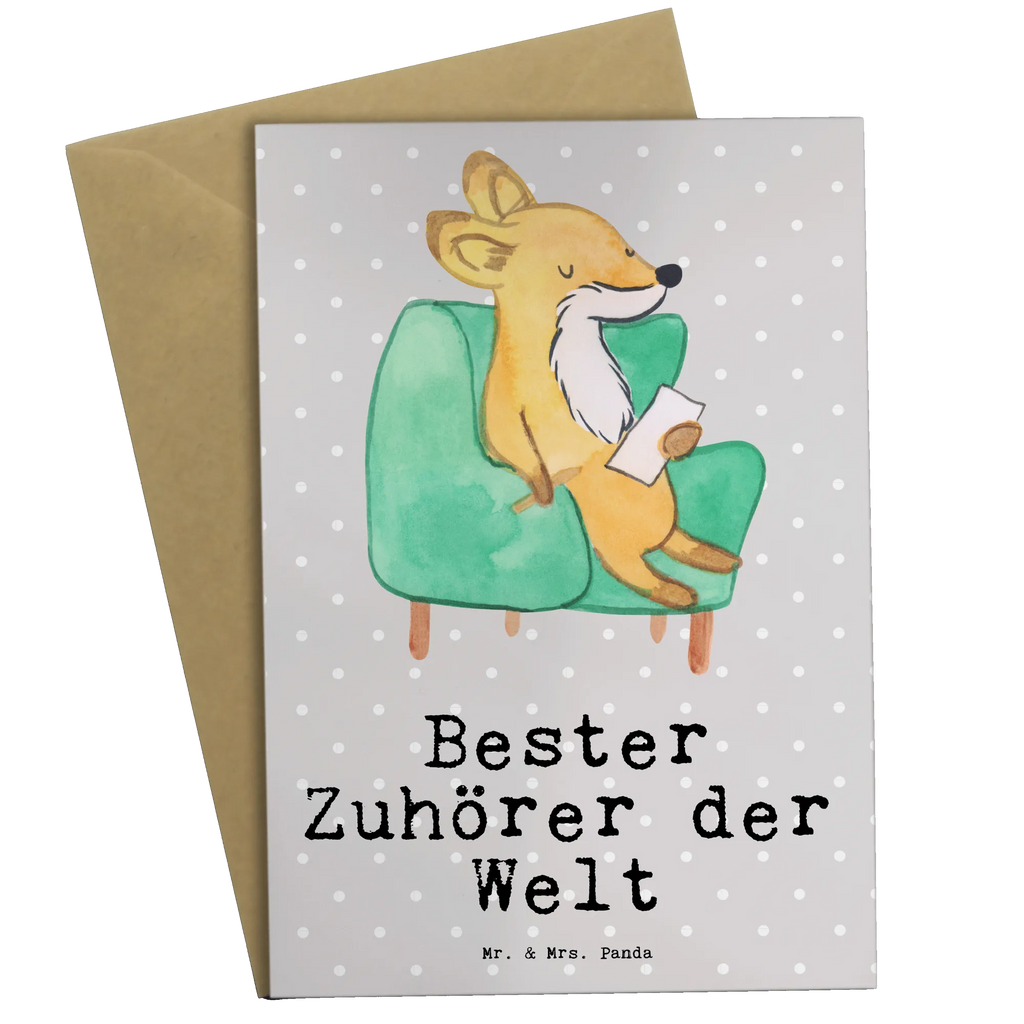 Grußkarte Fuchs Bester Zuhörer der Welt Grußkarte, Klappkarte, Einladungskarte, Glückwunschkarte, Hochzeitskarte, Geburtstagskarte, Karte, Ansichtskarten, für, Dankeschön, Geschenk, Schenken, Geburtstag, Geburtstagsgeschenk, Geschenkidee, Danke, Bedanken, Mitbringsel, Freude machen, Geschenktipp, Zuhörer, Freund, Freundin, offenes Ohr, Hilfsbereit, Hilfe