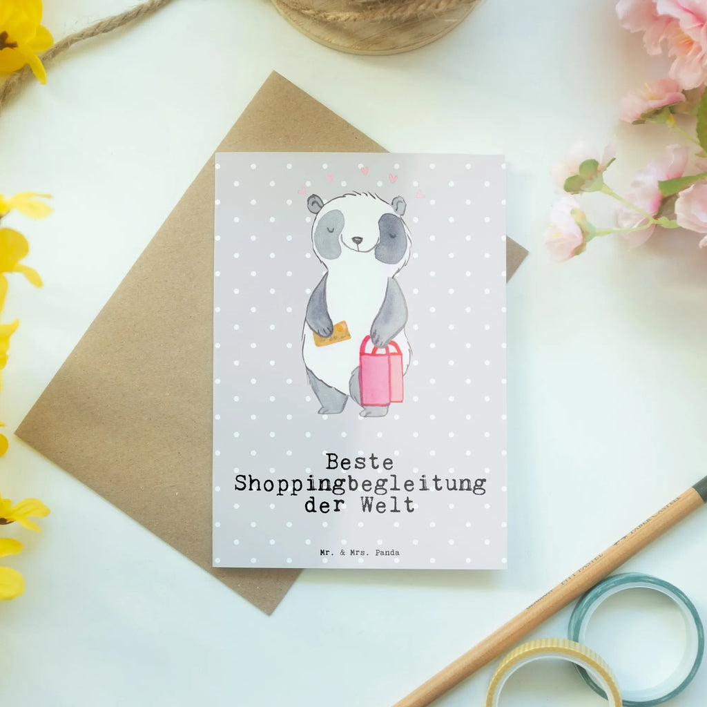 Grußkarte Panda Beste Shoppingbegleitung der Welt Grußkarte, Klappkarte, Einladungskarte, Glückwunschkarte, Hochzeitskarte, Geburtstagskarte, Karte, Ansichtskarten, für, Dankeschön, Geschenk, Schenken, Geburtstag, Geburtstagsgeschenk, Geschenkidee, Danke, Bedanken, Mitbringsel, Freude machen, Geschenktipp, Shoppingbegleitung, Shoppingpartner, Begleitung, Shoppen, Partner, Freundin, Freund, bff, Shopping, Einkaufen, Shopping-Queen, Queen, Bester