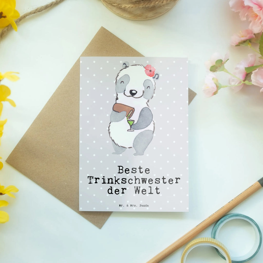 Grußkarte Panda Beste Trinkschwester der Welt Grußkarte, Klappkarte, Einladungskarte, Glückwunschkarte, Hochzeitskarte, Geburtstagskarte, Karte, Ansichtskarten, für, Dankeschön, Geschenk, Schenken, Geburtstag, Geburtstagsgeschenk, Geschenkidee, Danke, Bedanken, Mitbringsel, Freude machen, Geschenktipp, Trinkschwester, Saufschwester, Schwester, Sister, Freundin, Party, Bae, Trinken, Alkohol, Wochenende, Kleinigkeit, Sister from another Mister