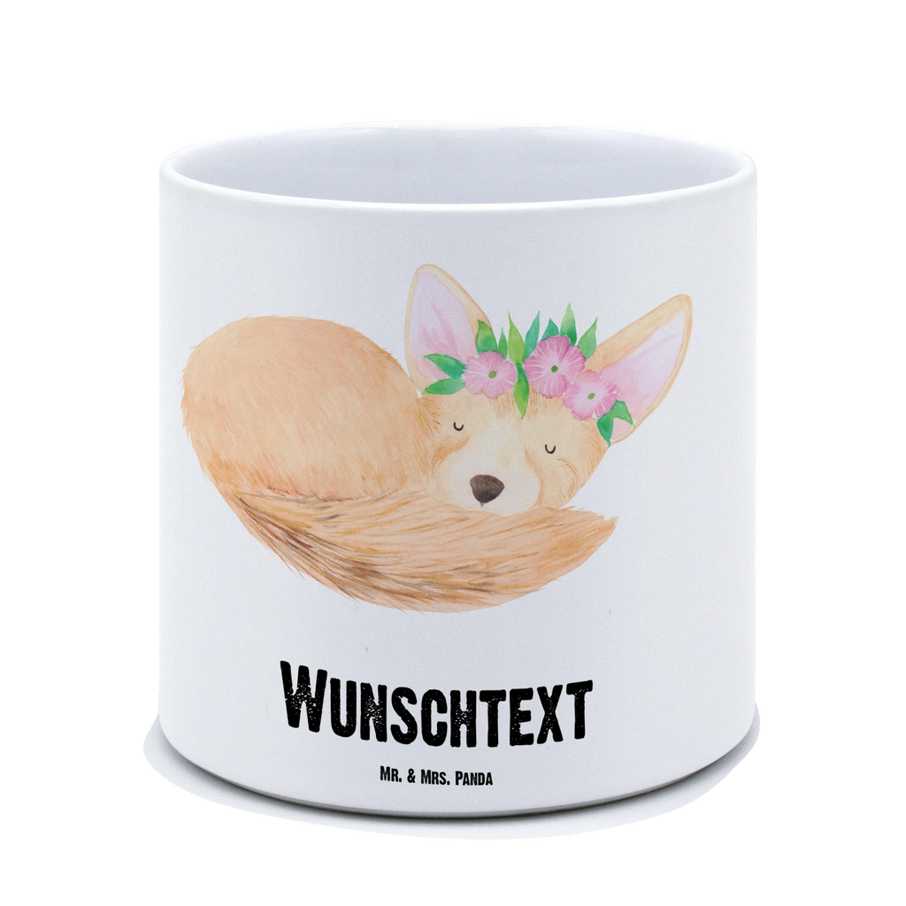 Personalisierter XL Blumentopf Wüstenfuchs Blumenkranz Personalisierter Blumentopf, Personalisierter Übertopf, Personalisierter Pflanztopf, Personalisierter Keramiktopf, Personalisierter Kräutertopf, Personalisierter Topf, Personalisierter Pflanzkübel, Personalisierter Blumenübertopf, Afrika, Wildtiere, Wüste, Wüstenfuchs, Blumen, Blumenkranz, Glücklich