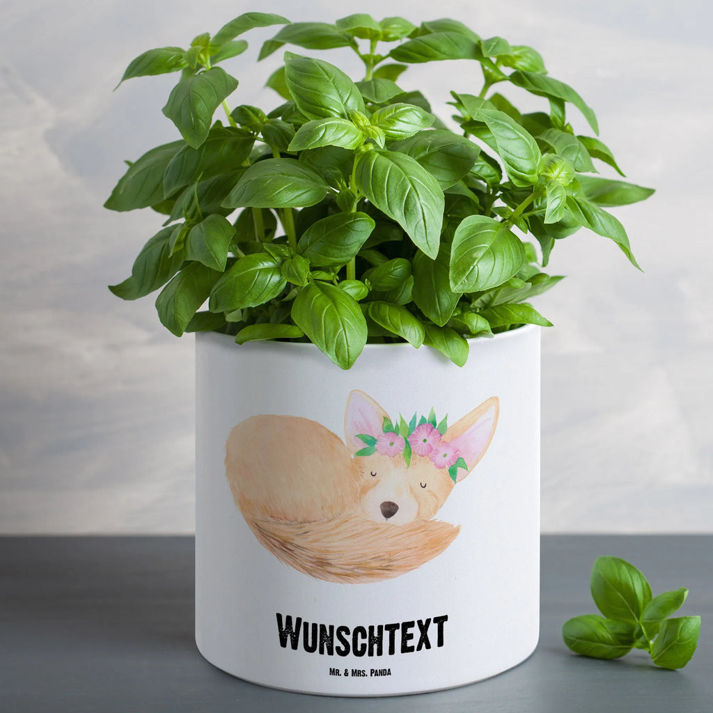 Personalisierter XL Blumentopf Wüstenfuchs Blumenkranz Personalisierter Blumentopf, Personalisierter Übertopf, Personalisierter Pflanztopf, Personalisierter Keramiktopf, Personalisierter Kräutertopf, Personalisierter Topf, Personalisierter Pflanzkübel, Personalisierter Blumenübertopf, Afrika, Wildtiere, Wüste, Wüstenfuchs, Blumen, Blumenkranz, Glücklich