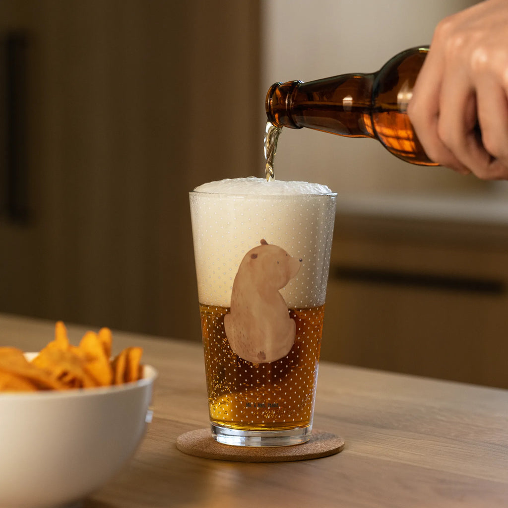 Premium Trinkglas Bär Schulterblick Trinkglas, Glas, Pint Glas, Bierglas, Cocktail Glas, Wasserglas, Bär, Teddy, Teddybär, Selbstachtung, Weltansicht, Motivation, Bären, Bärenliebe, Weisheit