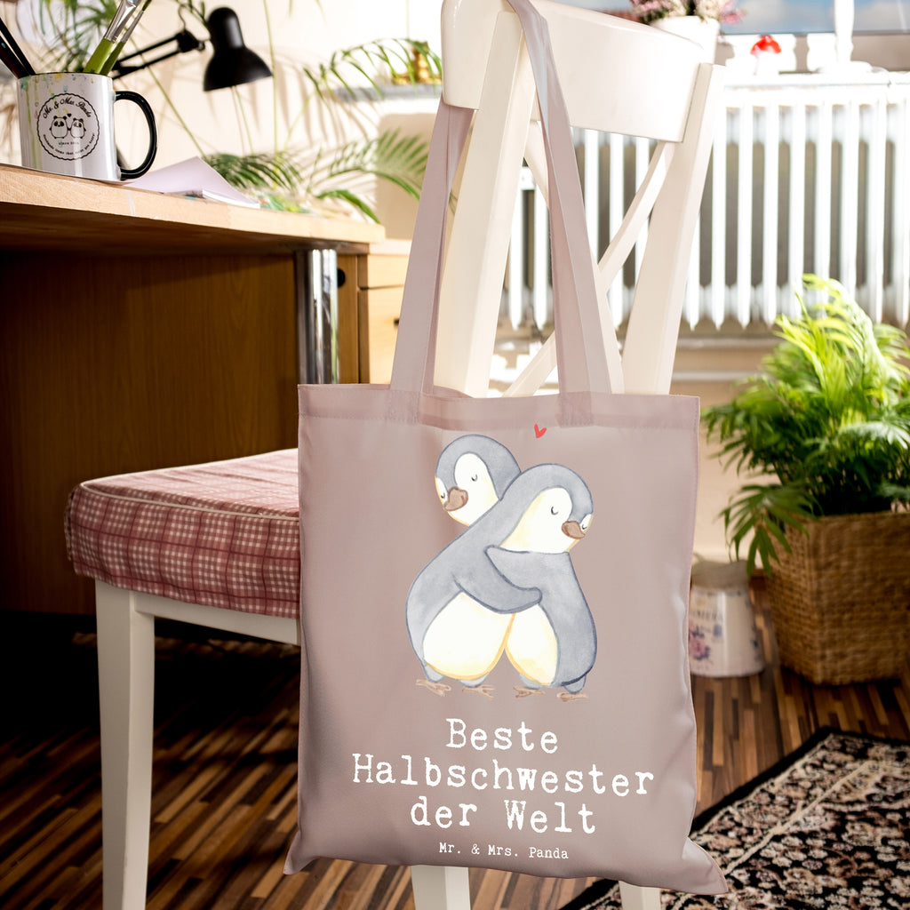 Tragetasche Pinguin Beste Halbschwester der Welt Beuteltasche, Beutel, Einkaufstasche, Jutebeutel, Stoffbeutel, für, Dankeschön, Geschenk, Schenken, Geburtstag, Geburtstagsgeschenk, Geschenkidee, Danke, Bedanken, Mitbringsel, Freude machen, Geschenktipp, Halbschwester, Stiefschwester, Stiefgeschwister, Schwestern, Schwester, Geschwister, Schwesterherz, Sister, Familie, Kleinigkeit, Beste, Tochter, Liebe, Kinder