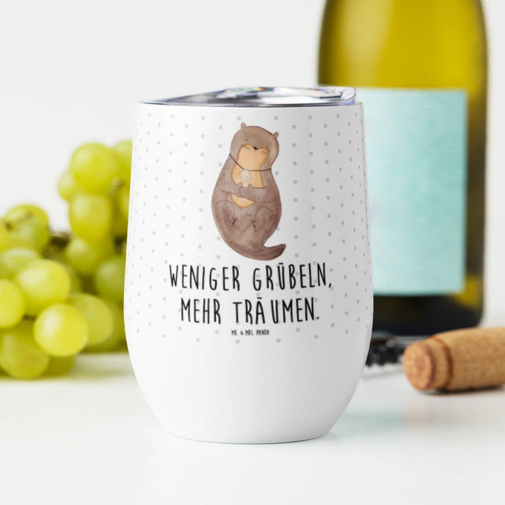 Weinbecher Otter mit Muschelmedaillon Weinbecher, Glühwein Becher, Heißgetränke, Trinkbecher, Weinkelch, Weingläser, hochwertiger Weinbecher, Weinbecher Reisen, Weinbecher unterwegs, Thermobecher, Glühweinbecher, Otter, Fischotter, Seeotter, Otterliebe, grübeln, träumen, Motivation, Tagträumen, Büro