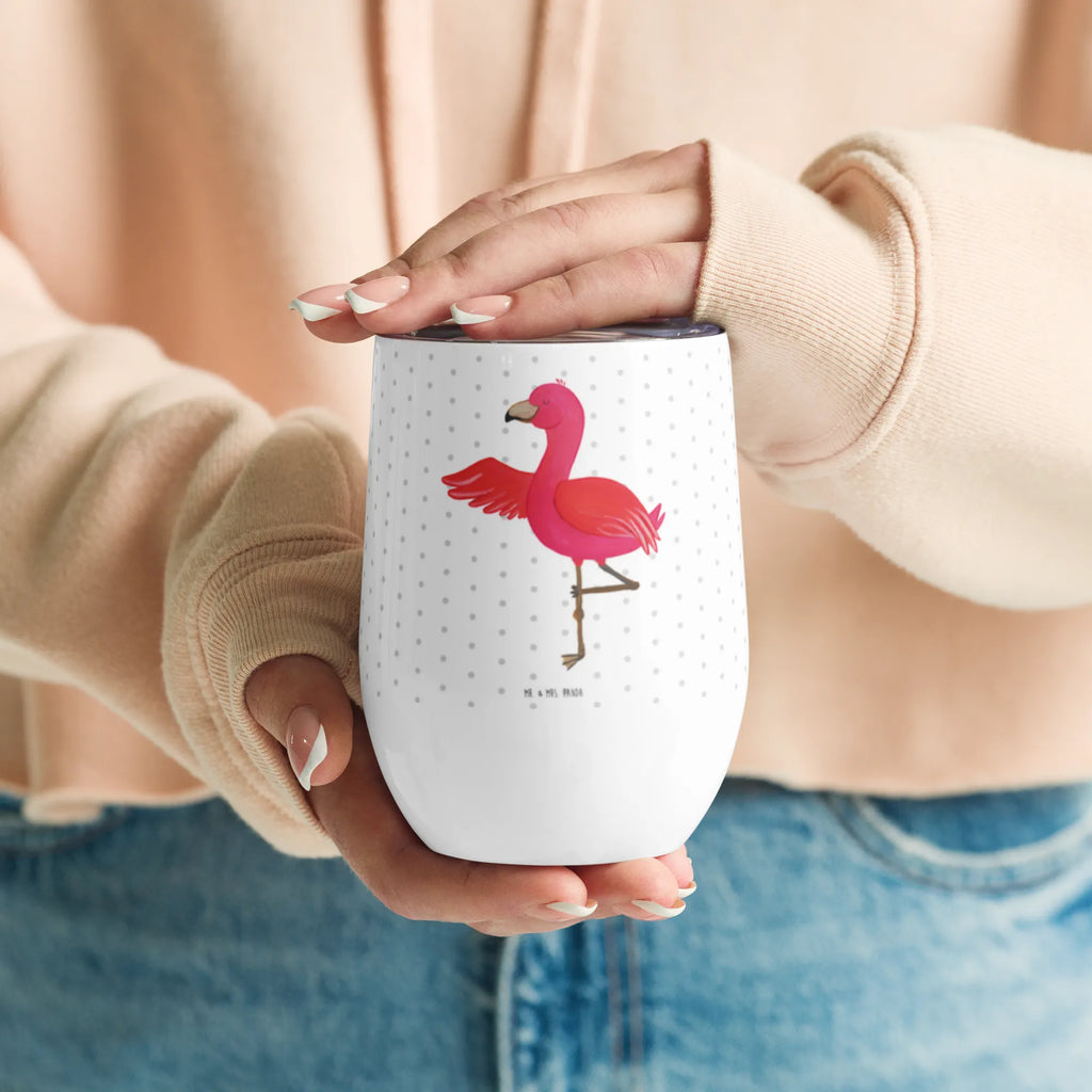 Weinbecher Flamingo Yoga Weinbecher, Glühwein Becher, Heißgetränke, Trinkbecher, Weinkelch, Weingläser, hochwertiger Weinbecher, Weinbecher Reisen, Weinbecher unterwegs, Thermobecher, Glühweinbecher, Flamingo, Vogel, Yoga, Namaste, Achtsamkeit, Yoga-Übung, Entspannung, Ärger, Aufregen, Tiefenentspannung