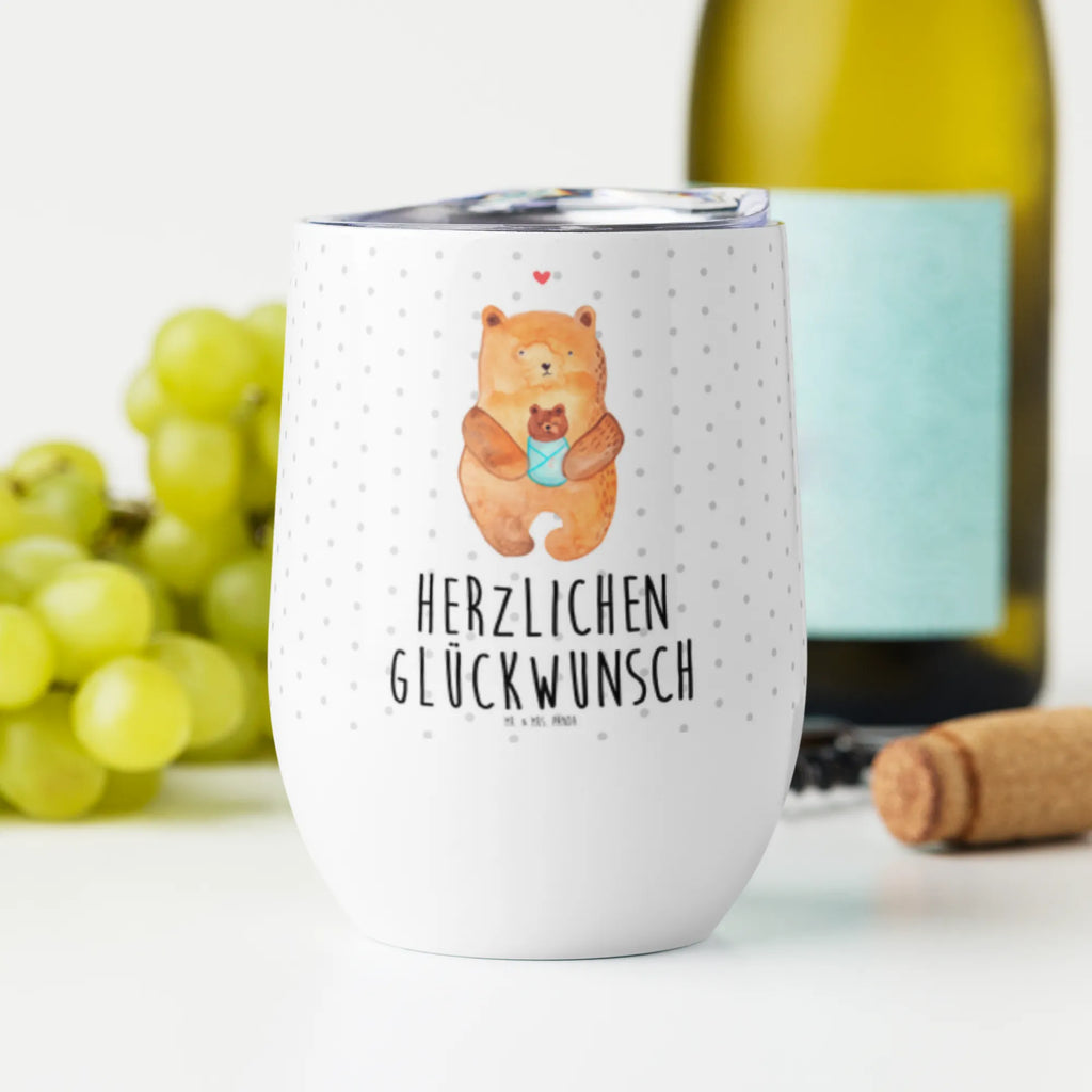 Weinbecher Bär mit Baby Weinbecher, Glühwein Becher, Heißgetränke, Trinkbecher, Weinkelch, Weingläser, hochwertiger Weinbecher, Weinbecher Reisen, Weinbecher unterwegs, Thermobecher, Glühweinbecher, Bär, Teddy, Teddybär, Eltern, Mutter, Baby, Taufe, Geburt, Nichte, Neffe, Enkel, Enkelin, Täufling, Geburtstag, Glückwunsch