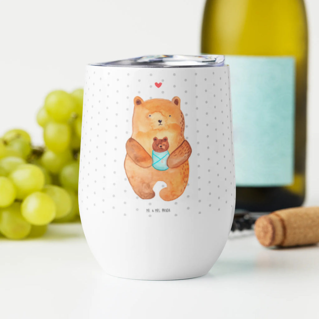 Weinbecher Bär mit Baby Weinbecher, Glühwein Becher, Heißgetränke, Trinkbecher, Weinkelch, Weingläser, hochwertiger Weinbecher, Weinbecher Reisen, Weinbecher unterwegs, Thermobecher, Glühweinbecher, Bär, Teddy, Teddybär, Eltern, Mutter, Baby, Taufe, Geburt, Nichte, Neffe, Enkel, Enkelin, Täufling, Geburtstag, Glückwunsch