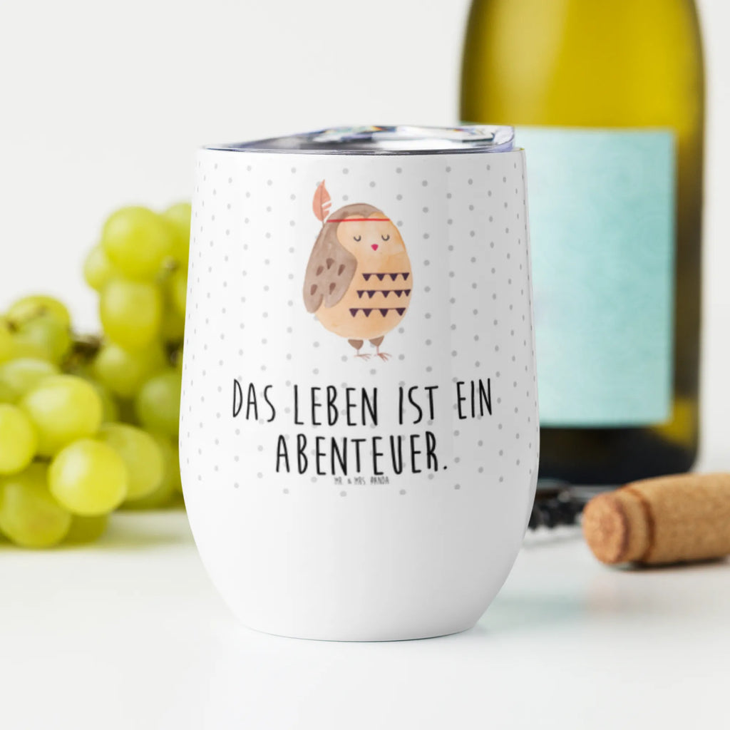 Weinbecher Eule Federschmuck Weinbecher, Glühwein Becher, Heißgetränke, Trinkbecher, Weinkelch, Weingläser, hochwertiger Weinbecher, Weinbecher Reisen, Weinbecher unterwegs, Thermobecher, Glühweinbecher, Eule, Eule Deko, Owl, Das Leben ist ein Abenteuer, Reisespruch, Federschmuck, Dekoration