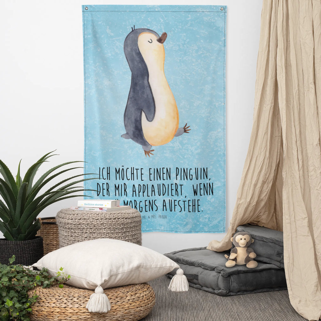 Wandteppich Pinguin marschierend Wandbehang, Dekoration, Boho, Wandteppich, Wandtuch, Wanddeko, Tapisserie, Tapestry, Wandbild, Textil-Kunst, Schmuck-Wandbehang, Wand Deko, Kinderzimmer, Kinderzimmer Wand, Kinderzimmer Deko, Kinderzimmer Wanddeko, Pinguin, Pinguine, Frühaufsteher, Langschläfer, Bruder, Schwester, Familie