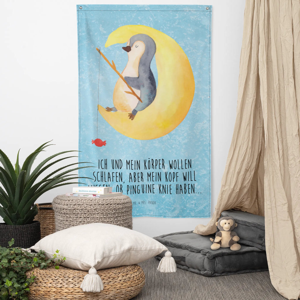 Wandteppich Pinguin Mond Wandbehang, Dekoration, Boho, Wandteppich, Wandtuch, Wanddeko, Tapisserie, Tapestry, Wandbild, Textil-Kunst, Schmuck-Wandbehang, Wand Deko, Kinderzimmer, Kinderzimmer Wand, Kinderzimmer Deko, Kinderzimmer Wanddeko, Pinguin, Pinguine, Spruch, schlafen, Nachtruhe, Einschlafen, Schlafzimmer, Schlafstörungen, Gästezimmer