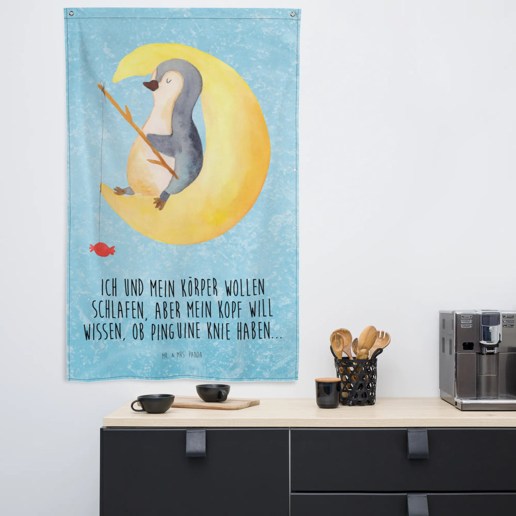 Wandteppich Pinguin Mond Wandbehang, Dekoration, Boho, Wandteppich, Wandtuch, Wanddeko, Tapisserie, Tapestry, Wandbild, Textil-Kunst, Schmuck-Wandbehang, Wand Deko, Kinderzimmer, Kinderzimmer Wand, Kinderzimmer Deko, Kinderzimmer Wanddeko, Pinguin, Pinguine, Spruch, schlafen, Nachtruhe, Einschlafen, Schlafzimmer, Schlafstörungen, Gästezimmer