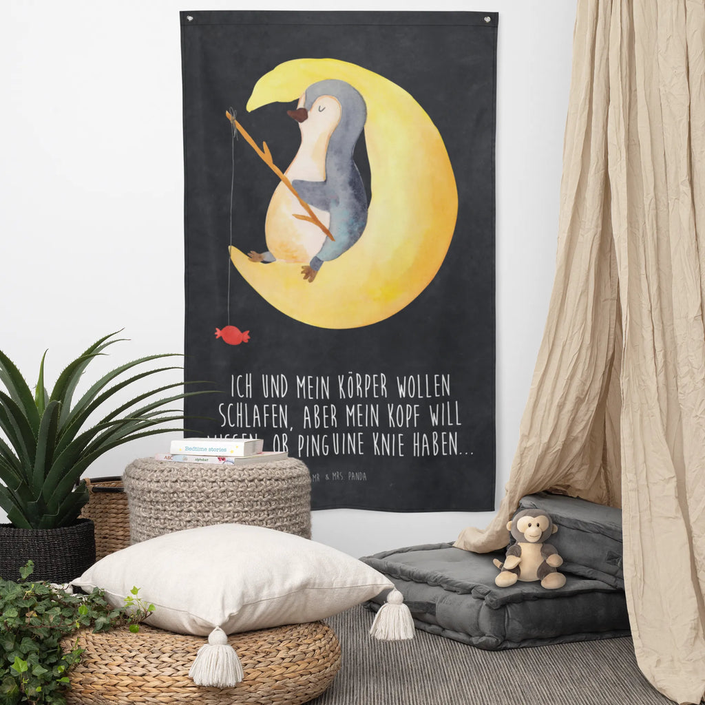 Wandteppich Pinguin Mond Wandbehang, Dekoration, Boho, Wandteppich, Wandtuch, Wanddeko, Tapisserie, Tapestry, Wandbild, Textil-Kunst, Schmuck-Wandbehang, Wand Deko, Kinderzimmer, Kinderzimmer Wand, Kinderzimmer Deko, Kinderzimmer Wanddeko, Pinguin, Pinguine, Spruch, schlafen, Nachtruhe, Einschlafen, Schlafzimmer, Schlafstörungen, Gästezimmer