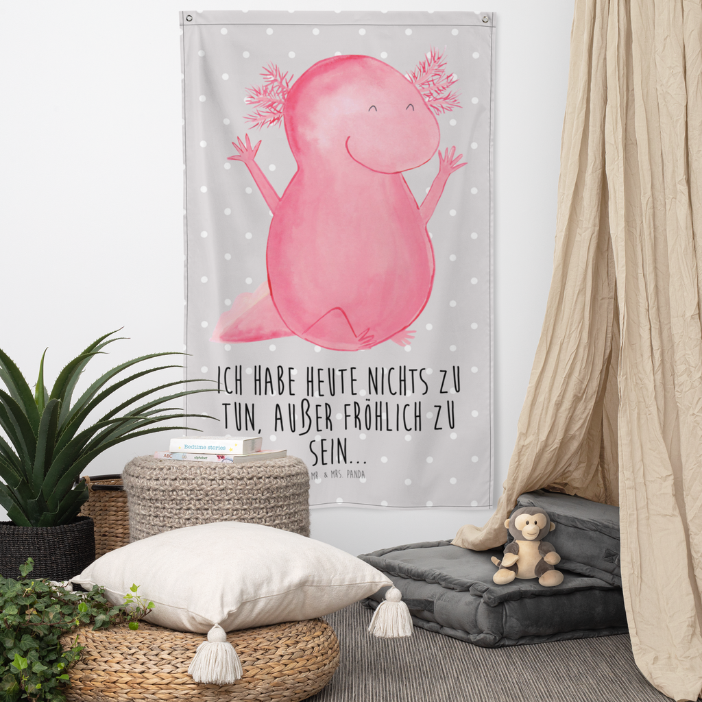 Wandteppich Axolotl Hurra Wandbehang, Dekoration, Boho, Wandteppich, Wandtuch, Wanddeko, Tapisserie, Tapestry, Wandbild, Textil-Kunst, Schmuck-Wandbehang, Wand Deko, Kinderzimmer, Kinderzimmer Wand, Kinderzimmer Deko, Kinderzimmer Wanddeko, Axolotl, Molch, Axolot, Schwanzlurch, Lurch, Lurche, fröhlich, Spaß, Freude, Motivation, Zufriedenheit