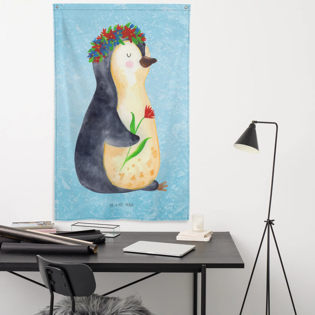 Wandteppich Pinguin Blumenkranz Wandbehang, Dekoration, Boho, Wandteppich, Wandtuch, Wanddeko, Tapisserie, Tapestry, Wandbild, Textil-Kunst, Schmuck-Wandbehang, Wand Deko, Kinderzimmer, Kinderzimmer Wand, Kinderzimmer Deko, Kinderzimmer Wanddeko, Pinguin, Pinguine, Blumenkranz, Universum, Leben, Wünsche, Ziele, Lebensziele, Motivation, Lebenslust, Liebeskummer, Geschenkidee