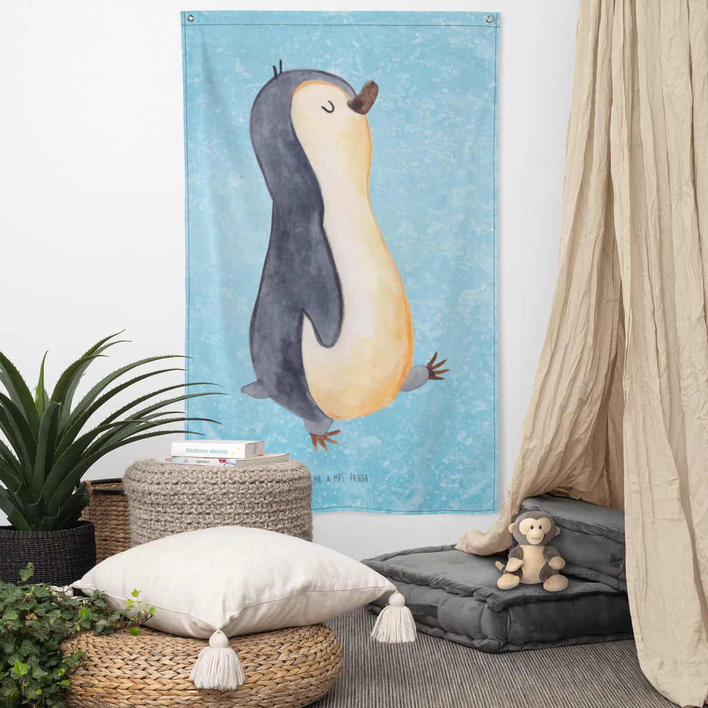 Wandteppich Pinguin marschierend Wandbehang, Dekoration, Boho, Wandteppich, Wandtuch, Wanddeko, Tapisserie, Tapestry, Wandbild, Textil-Kunst, Schmuck-Wandbehang, Wand Deko, Kinderzimmer, Kinderzimmer Wand, Kinderzimmer Deko, Kinderzimmer Wanddeko, Pinguin, Pinguine, Frühaufsteher, Langschläfer, Bruder, Schwester, Familie