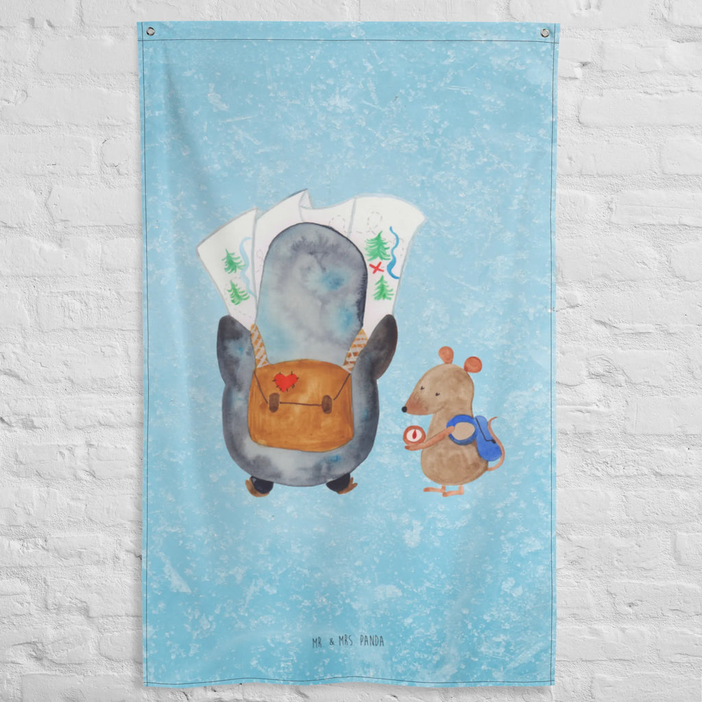 Wandteppich Pinguin & Maus Wanderer Wandbehang, Dekoration, Boho, Wandteppich, Wandtuch, Wanddeko, Tapisserie, Tapestry, Wandbild, Textil-Kunst, Schmuck-Wandbehang, Wand Deko, Kinderzimmer, Kinderzimmer Wand, Kinderzimmer Deko, Kinderzimmer Wanddeko, Pinguin, Pinguine, Abenteurer, Abenteuer, Roadtrip, Ausflug, Wanderlust, wandern