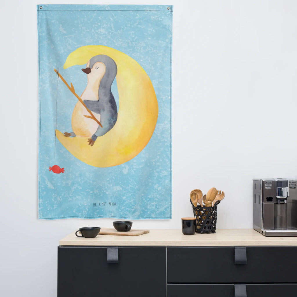 Wandteppich Pinguin Mond Wandbehang, Dekoration, Boho, Wandteppich, Wandtuch, Wanddeko, Tapisserie, Tapestry, Wandbild, Textil-Kunst, Schmuck-Wandbehang, Wand Deko, Kinderzimmer, Kinderzimmer Wand, Kinderzimmer Deko, Kinderzimmer Wanddeko, Pinguin, Pinguine, Spruch, schlafen, Nachtruhe, Einschlafen, Schlafzimmer, Schlafstörungen, Gästezimmer