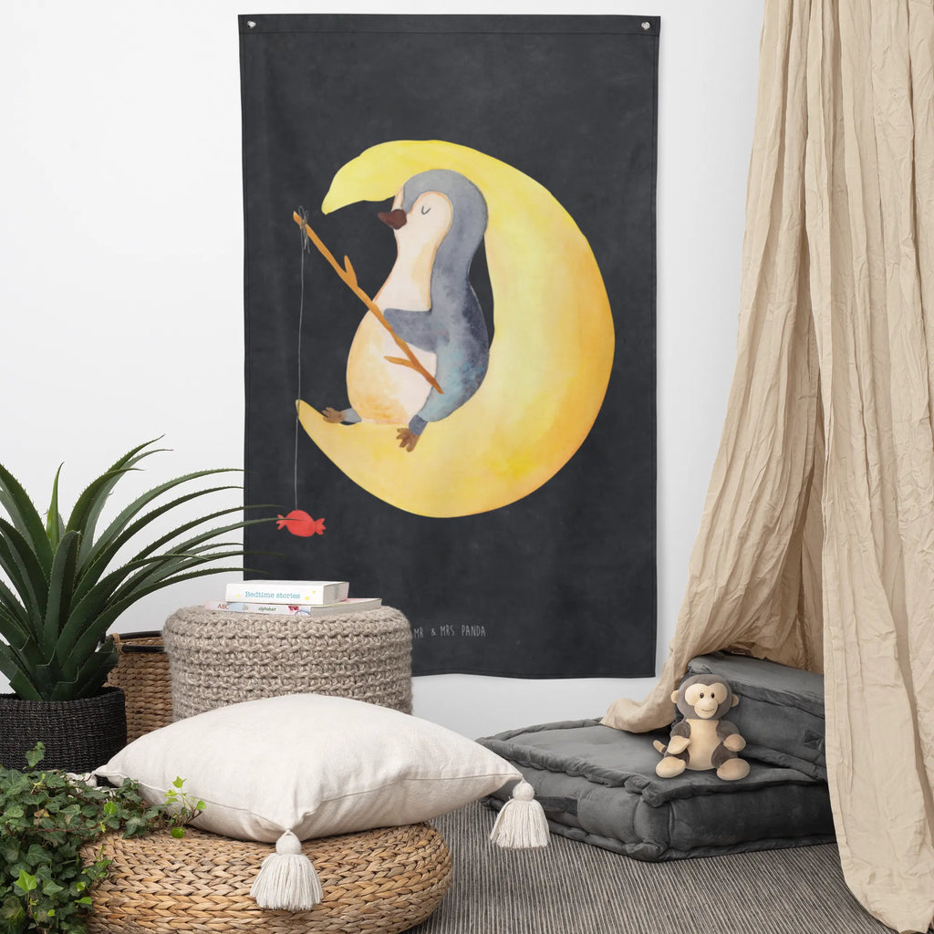 Wandteppich Pinguin Mond Wandbehang, Dekoration, Boho, Wandteppich, Wandtuch, Wanddeko, Tapisserie, Tapestry, Wandbild, Textil-Kunst, Schmuck-Wandbehang, Wand Deko, Kinderzimmer, Kinderzimmer Wand, Kinderzimmer Deko, Kinderzimmer Wanddeko, Pinguin, Pinguine, Spruch, schlafen, Nachtruhe, Einschlafen, Schlafzimmer, Schlafstörungen, Gästezimmer