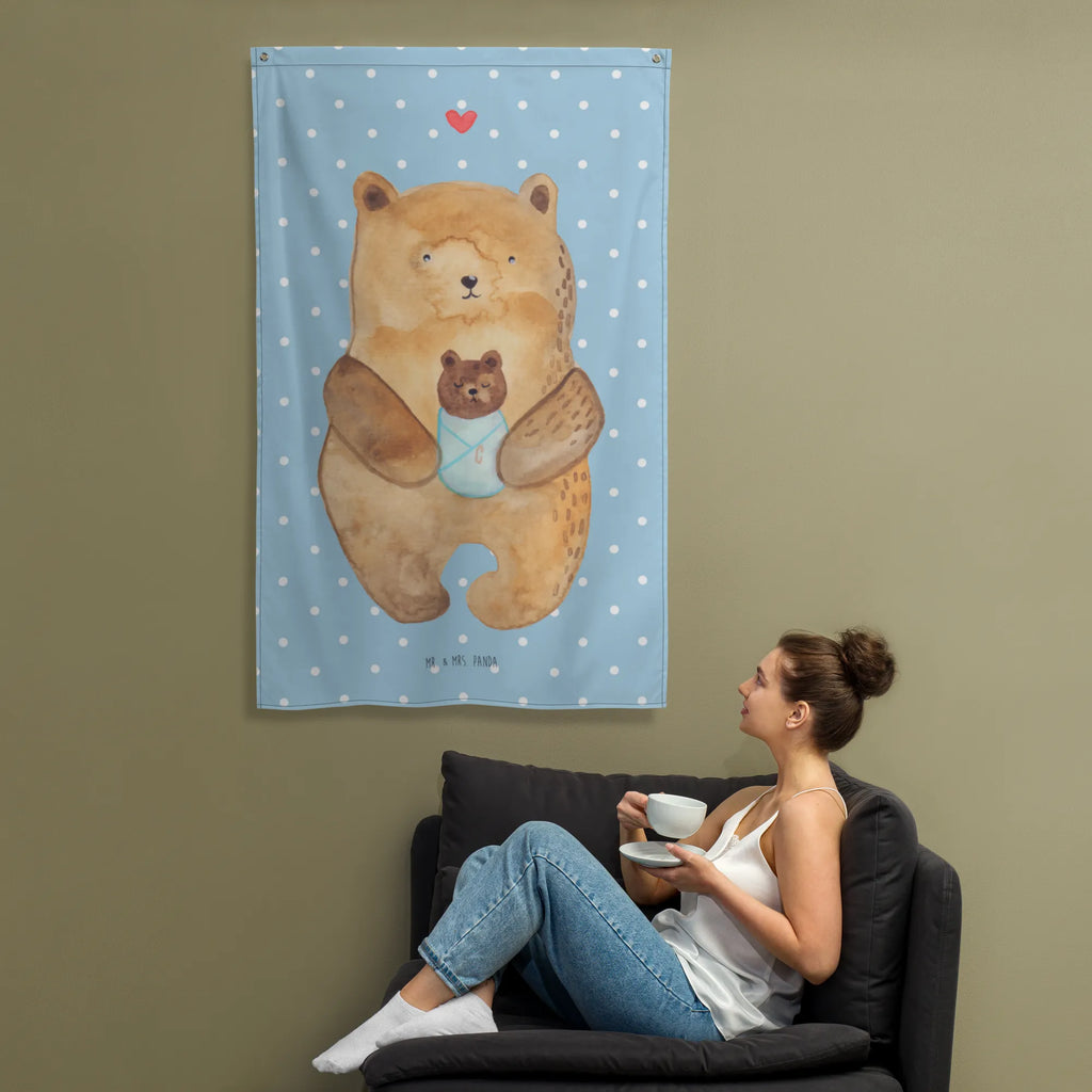 Wandteppich Bär mit Baby Wandbehang, Dekoration, Boho, Wandteppich, Wandtuch, Wanddeko, Tapisserie, Tapestry, Wandbild, Textil-Kunst, Schmuck-Wandbehang, Wand Deko, Kinderzimmer, Kinderzimmer Wand, Kinderzimmer Deko, Kinderzimmer Wanddeko, Bär, Teddy, Teddybär, Eltern, Mutter, Baby, Taufe, Geburt, Nichte, Neffe, Enkel, Enkelin, Täufling, Geburtstag, Glückwunsch