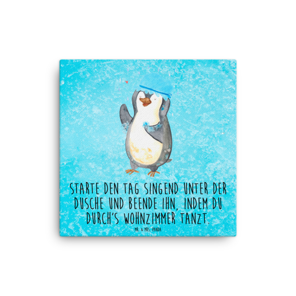 Leinwand Bild Pinguin duscht Leinwand, Bild, Kunstdruck, Wanddeko, Dekoration, Pinguin, Pinguine, Dusche, duschen, Lebensmotto, Motivation, Neustart, Neuanfang, glücklich sein