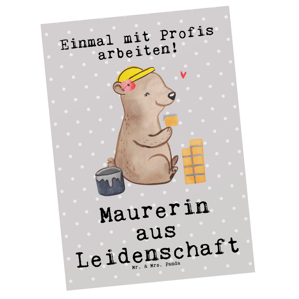 Postkarte Maurerin aus Leidenschaft Postkarte, Karte, Geschenkkarte, Grußkarte, Einladung, Ansichtskarte, Geburtstagskarte, Einladungskarte, Dankeskarte, Ansichtskarten, Einladung Geburtstag, Einladungskarten Geburtstag, Beruf, Ausbildung, Jubiläum, Abschied, Rente, Kollege, Kollegin, Geschenk, Schenken, Arbeitskollege, Mitarbeiter, Firma, Danke, Dankeschön, Maurerin, Maurermeisterin, Gesellenprüfung, Handwerkerin, Maurerbetrieb